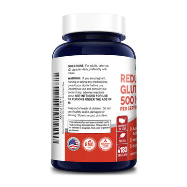 NusaPure Reduced Glutathione 500mg 180 Veggie Capsules (Vegan,Non-GMO & Gluten-Free) L-Glutathione