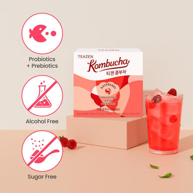 Teazen Kombucha Raspberry Flavor Variety Pack with Classic Eco Bottle (Kombucha Powder 40 Sticks Eco Bottle 1EA x 11.8oz)
