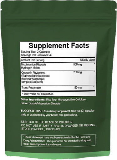 Nad+ Supplement - Nicotinamide Riboside Nad Booster, Nad Resveratrol Supplement, Liposomal Nicotinamide Riboside, Resveratrol, Quercetin Energy, Focus - 80 Capsules