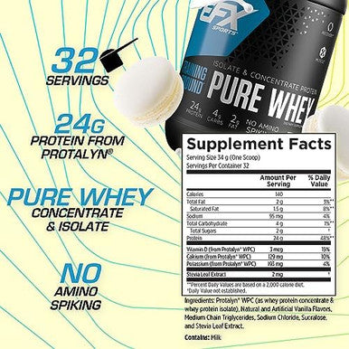 Efx Sports Training Ground Pure Whey Protein Powderfast Digesting Isolate & Concentratemuscle Growth & Recovery24G Protein32 Servings (Vanilla)