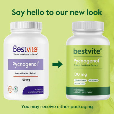 Bestvite Pycnogenol 100mg (60 Capsules) - French Maritime Pine Bark Extract - No Stearates - Gluten - Non GMO