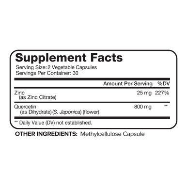 Nutrivein Quercetin 800mg with Zinc - Plant Pigment Flavonoid - Immune System Booster - 30 Day Supply (60 Capsules, 2 Daily)