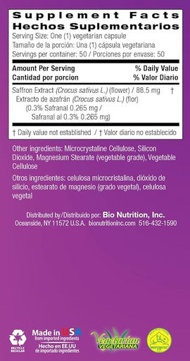Bio Nutrition Standardized Saffron Vegi-Caps, 50 Count