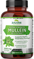 Zazzee Naturals Extra Strength Mullein 10:1 Extract 3000 Mg Strength 120 Vegan Capsules 4 Month Supply Standardized 10X Extract 100% Pure Leaf Powder All-Natural And Non-Gmo Made In The Usa