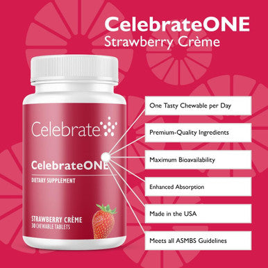 Celebrate Vitamins Celebrateone Chewables, Iron - Once Daily Bariatric Multivitamin, Essential Vitamins & Minerals - Gastric Bypass & Sleeve Gastrectomy Supplement - Strawberry Creme (30 Tablets)