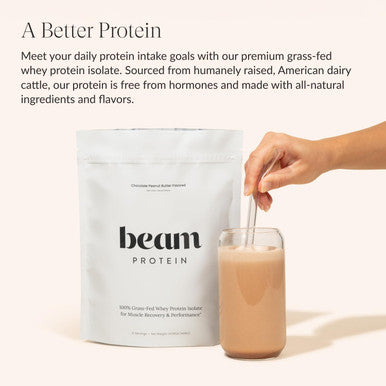 Beam Grass Fed Whey Protein Powder Chocolate Peanut Butter 12 Servings 22g Protein Per Serving Clean Whey Isolate & Concentrate Low Carb Paleo Friendly GMO Free Gluten Free 3rd Party Tested
