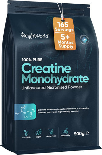 Weightworld Creatine Monohydrate Powder 500g (165 Servings) | 200 Mesh Micronised Unflavoured & Vegan | Creatine Powder | Performance & Muscle Strength | Creatine Nutritional Supplements for Post & Pre Workout