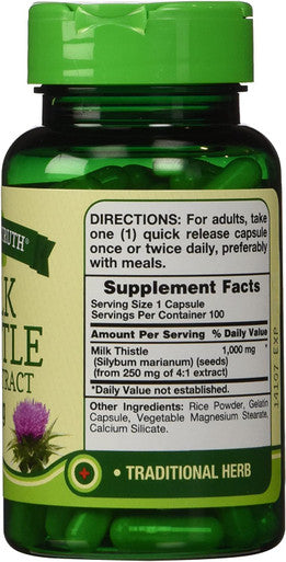 Nature's Truth Milk Thistle Seed Extract 1000 mg Quick Release Capsules - 100 ct, Pack of 2