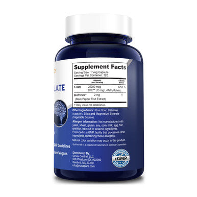 NusaPure L Methylfolate 15mg | 120 Veggie Capsules | Bioperine