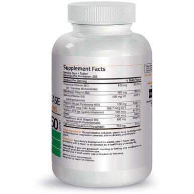 Bronson Vitamin B 100 Complex High Potency Sustained Release (Vitamin B1, B2, B3, B6, B9 - Folic , B12), 250 Tablets