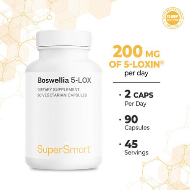 Supersmart 5Loxin 200 mg Per Day Extract of Boswellia Serrata Support Healthy Joint Anti Inflammatory Supplement Pain Relief NonGMO Gluten Free 90 Vegetarian Capsules