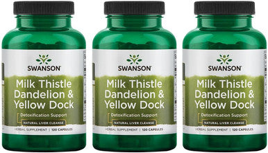 Swanson Milk Thistle Dandelion & Yellow Dock - Herbal Liver Support Supplement - Natural Supplement Helping to Maintain Overall Health & Wellbeing - (120 Capsules) 1 Pack (3 Pack)