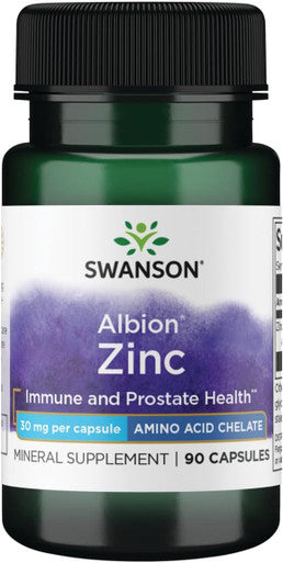 Swanson Albion Chelated Zinc Glycinate 30 Milligrams 90 Capsules