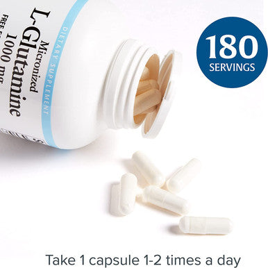 Natural Factors Micronized LGlutamine 1000 mg Supports Muscles and Immune Function 180 Capsules