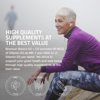 Bronson Vitamin K2 D3 (MK7) Supplement Non-GMO Formula 5000IU (125 mcg) Vitamin D3 & 90 mcg Vitamin K2 MK-7 Easy to Swallow Vitamin D & K Complex, 360 Tablets