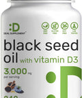 Deal Supplement Black Seed Oil 3000mg with Vitamin D3 2000IU 240 Softgels | Cold-Pressed Nigella Sativa Naturally Occurring Thymoquinone (TQ) | Immune Heart Joint & Bone Health Support
