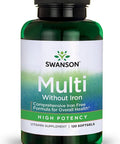 Swanson Multi Without Iron Multivitamin Health Supplement Iron-Formula 120 Softgels Sgels