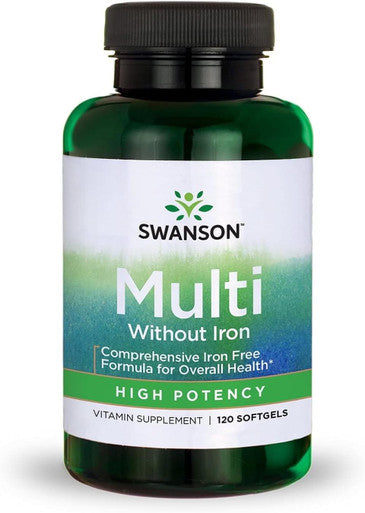 Swanson Multi Without Iron Multivitamin Health Supplement Iron-Formula 120 Softgels Sgels