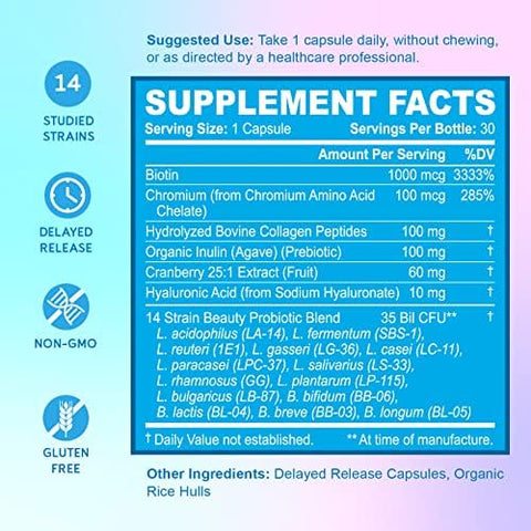 BioEmblem Women's Triple Magnesium Complex Beauty Probiotics 120 Piece Assortment Unflavored