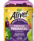 Natures Way Alive! Complete Premium Prenatal Gummy Multivitamin, High Potency Folate, Plant-Based DHA, Vegetarian, Strawberry and Lemon Flavored Gummies, 75 Gummies
