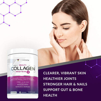 Multi Collagen Peptides Plus Hyaluronic Acid and Vitamin C Hydrolyzed Collagen Proteins Types I II III V and X 40 Servings Unflavored