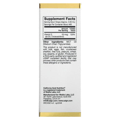 California Gold Nutrition Vitamin D3, 25 Mcg (1,000 Iu), 1 Fl Oz (30 Ml)