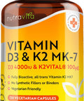 Vitamin D3 4000 Iu & Vitamin K2 100Ug Mk7 (K2Vital ) - Clinically Proven Ingredients Max Strength - 120Capsules Supports Normal Immune System Cholecalciferol & Menaquinone-7 Made In The Uk