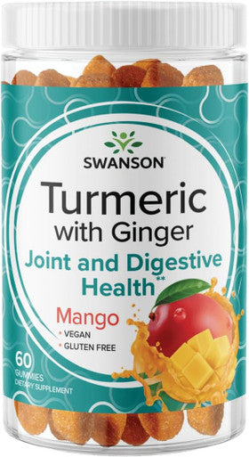 Swanson Turmeric with Ginger Gummies - All Natural Supplement Promoting Digestive & Immune System Health - Helps to Support Joint Function & Movement Ability - (Mango 60 Gummies)