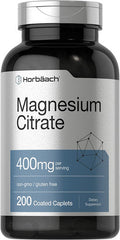 Magnesium Citrate | 400mg | 200 Coated Caplets | Vegetarian, Non-GMO, and Gluten Free Supplement | by Horbaach