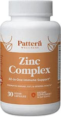 Pattern Wellness Zinc Complex Supplement High Absorption Zinc with Vitamin C + Probiotics AllinOne Immune Support 3rd Party Lab Tested 30 Vegan Capsules