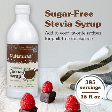 Nunaturals Stevia Syrup Sugar- Sweetener Plant-Based Sugar Substitute Zero Calorie Sugar- Syrup Chocolate 16 oz