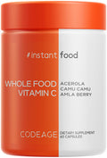 Codeage Whole Food Vitamin C Supplement - Acerola Cherry Camu Camu Amla Berry & Rose HIPS Blend - Citrus Bioflavonoids - Instantfood Energy Vitamins - 500mg Vitamin C Pills - Non-GMO - 60 Capsules