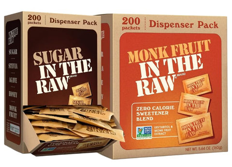 In the Raw Sweetener Packets Bundle (Raw Sugar + Monk Fruit w/Erythritol) ÃƒÂ¢Ã¢â€šÂ¬Ã¢â‚¬Å“ Kosher, Vegan & Keto Certified, 200 Packets Ea