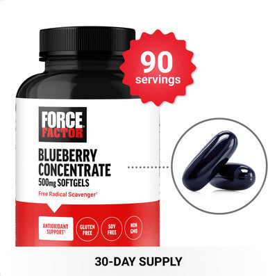 Force Factor Blueberry Concentrate Antioxidants Supplement with BlueRich Blueberry Extract Supplement Radical Scavenger for Daily Health Gluten Non-GMO 90 Softgels