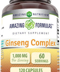 Amazing Nutrition Formulas Ginseng Complex 1000mg of 4:1 Korean Ginseng Extract 120 Capsules Supplement | Non-GMO | Gluten | Made in USA