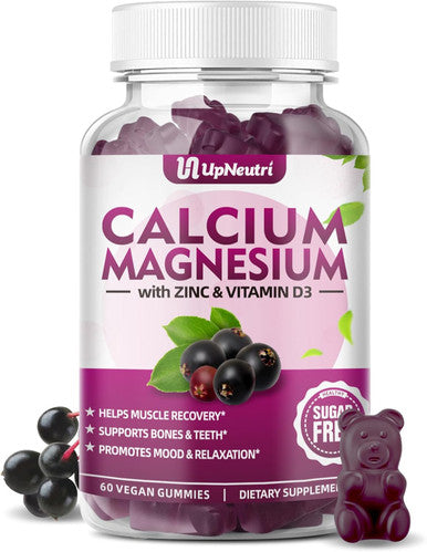 Calcium Magnesium Zinc With Vitamin D3 Supplement, Sugar Calcium Gummies For Women Men, High Absorption Zinc Gummies For Bone & Muscle & Immune Health, Vegan Elderberry Flavor - 60 Count