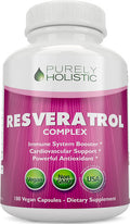 Purely Holistic Resveratrol 1450Mg, 90 Servings, Trans-Resveratrol Antioxidant Supplement With Vitamin C And Polyphenol Complex, 180 Vegan Capsules, Promotes Anti Aging & Cardiovascular Health