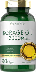Carlyle Borage Oil Capsules | 2000mg | 200 Softgels | 320mg of GLA | Cold Pressed Seed Oil Supplement | Hexane | Non-GMO & Gluten