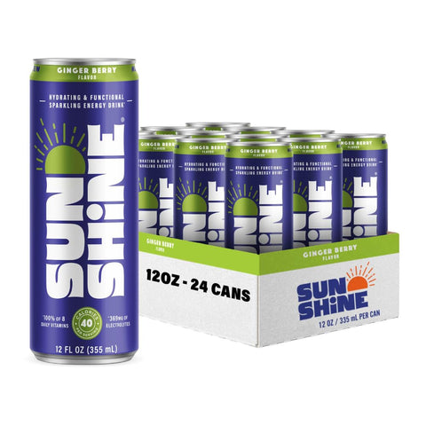 Sunshine Sparkling Energy Drink, Blueberry Lemonade with Daily Essential Vitamins, 360mg of Electrolytes, 70mg of Natural Caffeine, 12 Fl Oz (Pack of 12)