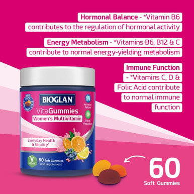 Bioglan Vitagummies | Women'S Multivitamin | Vegetarian Friendly | 3 Delicious Flavours | 60 Chewy Gummies