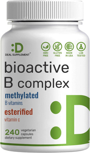 Deal Supplement Magnesium Glycinate 500mg Veggie Capsules & Bioactive Vitamin B Complex Bundle Pack - Easily Absorbed Chelated Mineral - Immune Energy & Metabolism Supplement