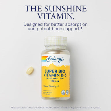 Solaray Super Bio Vitamin D3 In Coconut Oil - D3 Vitamin 5000 Iu - Bone Health And Immune Support Supplement - Lab Verified, Made Wtihout Soy, 60-Day - 120 Softgels, 120 Servings