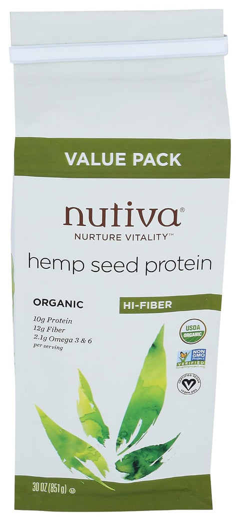 Nutiva USDA Organic Cold-Pressed Raw Hemp Seed Plant Protein with Hi-Fiber and Essential Amino Acids Powder, Non-GMO, Whole 30 Approved, Vegan, Gluten-Free & Keto, 16 Oz