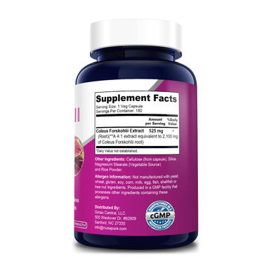 NusaPure Forskolin 2100mg Per Veggie Caps - 180 Capsules (Non-GMO & )