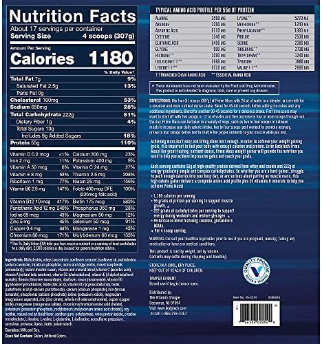 Bodytech Prime Mass Highcalorie Mass Gainer Supports Muscle Growth & Weight Gain Vanilla (12 Lb 17 Servings)