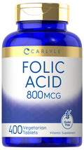 Carlyle Folic Acid 800 Mcg Tablets | 400 Count | Vegetarian, Non-Gmo, Gluten Free