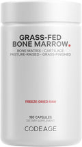 Codeage Grass Fed Bone Marrow Supplement ze Dried Non Defatted and Desiccated Beef Bone Marrow Pills Raw Whole Bone Marrow Bone Matrix Cartilage 3000mg per Serving 180 Capsules