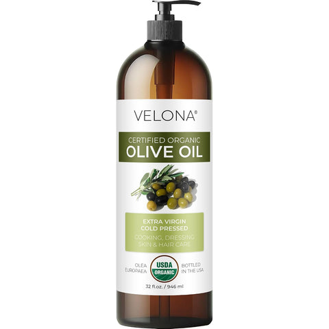 velona USDA Certified Organic Olive Oil - 64 Fl Oz | 100% Pure and Natural Carrier Oil | Extra Virgin, Unrefined, Cold Pressed | Cooking, Dressing, Face, Hair, Body & Skin Care | Use Today - Enjoy Results