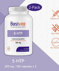 5-HTP 200mg per Capsule (240 Capsules) (120 x 2) - No Stearates or Flow Agents - Gluten Free - Non GMO