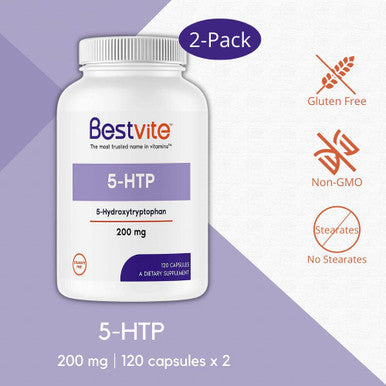 5-HTP 200mg per Capsule (240 Capsules) (120 x 2) - No Stearates or Flow Agents - Gluten Free - Non GMO